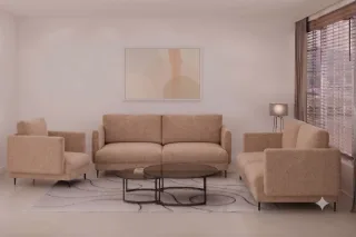 Sofaset Designersofas HELMER 3-2-1 Stoff Baloo Cappuccino