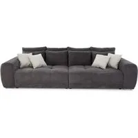 luma-home Big-Sofa 15171, XXL-Couch B306/T134/H86 cm, Liegefläche 120x240 cm mit Federkernpolsterung, viele Kissen, markante Steppungen, Cordstoff Dunkelgrau