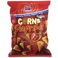 XOX Knabberei, XOX Corns Paprika knuspriger Snackgenuss würzige Note Packung 85g