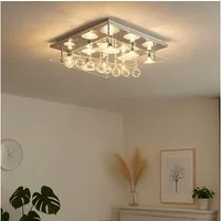 Esto Deckenleuchte, Leuchtmittel nicht inklusive, Deckenleuchte Chrom Beleuchtung Kristall Glas Wohnzimmer quadratisch