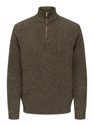 ONLY&SONS - ONSJOIN REG LS HIGH NECK KNIT CAMP Walnut - Gr. - M