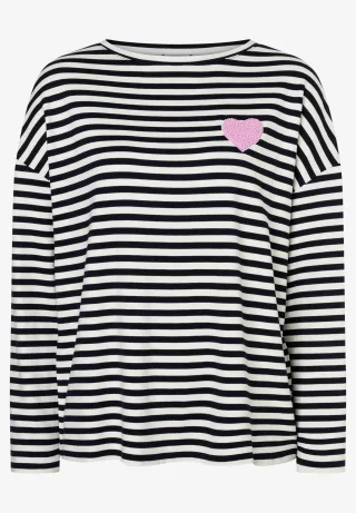 MORE & MORE - Streifenshirt mit Herz blau - Gr. - 44