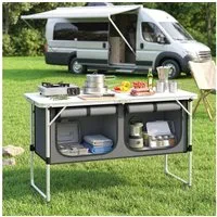 Outsunny Schrankeinsatz mit Aluminiumgestell, Staufach, Arbeitsplatte (faltbar Campingschrank, 1 St., Camping Küche), für Camping Reisen Silber