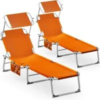 Casaria Gartenliege Ibiza, 2 St., Alu Sonnenliege mit Dach Klappbar 2 Personen Liegestuhl Balkon Orange