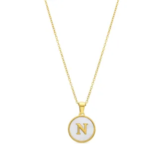 Luxenter-Halskette aus weißem Perlmutt in 18 Karat Gelbgold - Alphabet