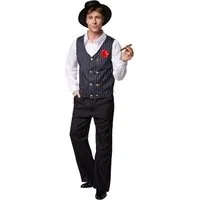dressforfun Kostüm Edelmann/Kavalier, in der Farbe schwarz/weiß, Gr. XXL, Inkl. Hut, Langarm-Hemd, Hose, Weste mit Nadelstreifen, Knöpfe und Kunstblume