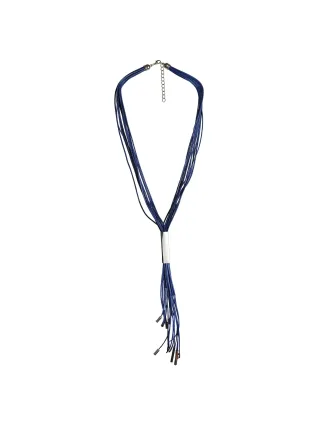 Steuer Modeschmuck Kette mehrreihig blau mit silberfarbener Zierde