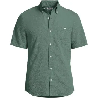 Seersucker-Kurzarmhemd, Classic Fit,, Herren,  Grün, Baumwolle, by Lands' End