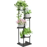 Ribelli Pflanzentreppe 5 Etagen Pflanzenständer, Blumenständer 106cm Höhe, Blumenregal aus Holz und Metall, Deko für Balkon Garten Wohnzimmer
