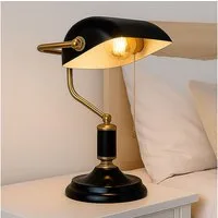 GLOBO LIGHTING Schreibtischlampe, Leuchtmittel inklusive, Warmweiß, Schreibtischlampe LED Bankerlampe Tischleuchte anthrazit gold H 34 cm