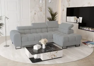 Ecksofa Schlafsofa BASTIEN in Stoff Terra Grau Ottomane Rechts