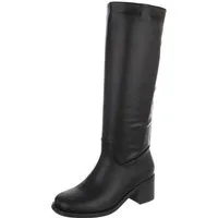 Ital-Design Damen Langschaftstiefel mit Blockabsatz und glattem Schaft Stiefel (92214590) Blockabsatz Stiefel in Schwarz