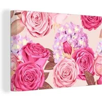 OneMillionCanvasses® Leinwandbild Rosen - Hortensien - Blumen - Rosa, Fotodruck (1 St), Leinwand Bilder Klein, Wand Dekoration Aesthetic 30x20 cm
