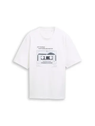 Denim Tom Tailor - Relaxed Fit T-Shirt mit Print white - Gr. - XL