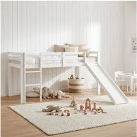 Homestyle4u Hochbett Kinder 90x200 mit / ohne Matratze mit / ohne Rutsche Jungen Mädchen (Komplett-Set mit Lattenrost, mit Rutsche, Matratze mit OEKO-TEX® Standard 100) Kiefer, Jungen Mädchen, Spielbett