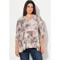 Ulla Popken Tunika Bluse Batikdruck A-Linie V-Ausschnitt Langarm