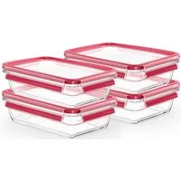 Emsa Frischhaltedose Clip & Close Glas Set, rechteckig, 100 % dichte Aufbewahrungsboxen, Glas, (Set, 4-tlg., 4 Dosen mit Deckel), spülmaschinen-, gefrier-, backofen-, mikrowellenfest