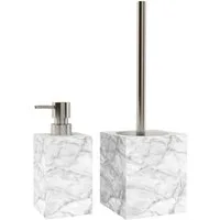 Sanilo Badaccessoire-Set Marmor, WC-Bürste und Seifenspender, 2 tlg., 2-tlg., auswechselbarer Bürstenkopf, stabile Pumpe, hochwertig & modern
