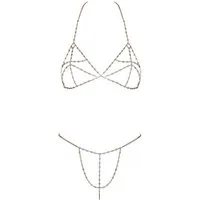 Cottelli Collection Set: Bügelloser BH BH und String aus Ketten mit Schmucksteinen- gold (2-tlg) aus schillernden Strasskettchen