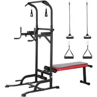 TLGREEN Kraftstation Multifunktionale Kraftturm mit klappbarem Hantelbank, (Klimmzugstange für Krafttrainingsgeräte für Heim-Fitnessstudio, inkl. Trainingsbänder, höhenverstellbar 181 - 234 cm, Ladekapazität bis zu 200KG)