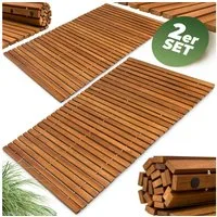 Deuba Badematte, Höhe 2.5 mm, Rutschhemmend, Holz, Badvorleger, 2x Badvorleger 67x50 cm FSC-zertifiziertes Akazienholz Gummistopper