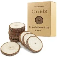 Candelo Kantholz 40 Holzscheiben - Rund 9 - 10 cm Durchmesser ohne Loch aus Naturholz, (Set 40-tlg), - glatte Untersetzer zum Basteln - Holz Log Deko