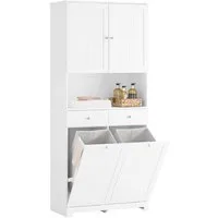 SoBuy Badkommode BZR215, Badezimmerschrank Badschrank Aufbewahrungsschrank Badmöbel, Wäscheschrank mit 2 Wäschekörben, verstellbaren Ablagen, Schublade