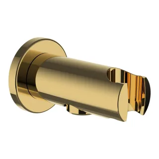 LAUFEN Anschlussbogen twin für Handbrause, mit festem Halter, PVD Gold, Ausladung 77mm, mit Rückflus HF504778463000