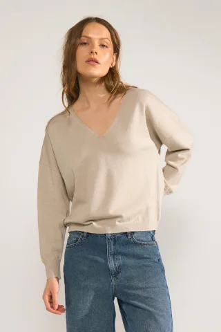 Nümph - NUDAYLETTA LUREX V-NECK PULLOVER whitecap gray - Gr. - XL