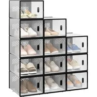 Woltu Schuhregal, 12-tlg., stapelbar, mit magnetischer Tür, Kunststoffbox