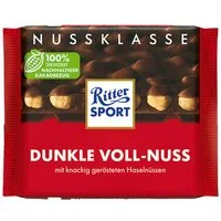 Ritter SPORT Schokolade, Ritter Sport Dunkle Voll Nuss mit knackigen ganzen Haselnüsse 100g