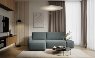 Ecksofa mit Schlaffunktion Sofa LUKA in Stoff Cremona Dunkelgrau Ottomane Links