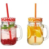 montana-Glas Glas Becher 2er Set Rot Orange aus der Serie go, 2-tlg., Glas, Wasserglas Longdrinkglas Partyglas Saftglas