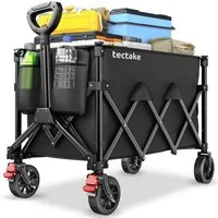 tectake Bollerwagen Handwagen RollRider faltbar, Teleskopgriff, Profilräder (1 Transportwagen, 1-tlg., 150L Volumen in Schwarz mit abnehmbarer Plane aus Oxford-Gewebe), faltbar