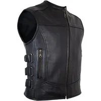 MDM Lederweste Herren Custom Biker Lederweste Motorrad Weste Schwarz