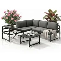 Mucola Gartenlounge-Set Ecksofa Aluminium mit Liegefunktion & Loungetisch wetterfest, (Gartenlounge-Set, 3-tlg., 3-teiliges Gartenlounge-Set), verstellbare Sitzfläche, Liegefunktion, Aluminiumgestell