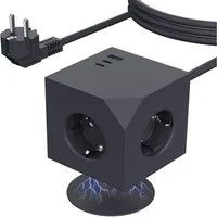 OYLCDI Steckdosenleisten Eck-Steckdosenleiste PD-Schnellaufladung 7 Fach Mehrfachsteckdose 6-fach (USB-Anschlüsse, 1,5M Verlängerungskabel, 3680W 16A,USB PD20W, Kinderschutz, Überspannungsschutz, Blitzschutz, Überlastschutz, Kurzsichlussschutz), mit 