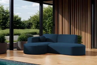 Garten Ecksofa SUNDAY XS in wetterfester Stoff ART-N Dunkelblau Ottomane Links
