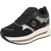 Ital-Design Damen Plateau-Sneaker mit Schnürung und Materialmix Sneaker (92002669) Keilabsatz/Wedge Sneakers Low in Schwarz