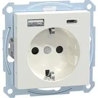 Schutzkontakt-Steckdose Typ F mit USB Ladegerät und Schraubbefestigung MEG2367-0319 weiß (glänzend), Retail