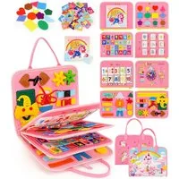 POPOLIC Lernspielzeug Busy Board für Kinder, 20-1 Activity Board Montessori Spielzeug (Motorik Lernspielzeug Kleinkind Sensorik Spielzeug Quiet Book Einhorn Geschenke, 1-St), für 2 3 4 5 Jahre Mädchen Junge