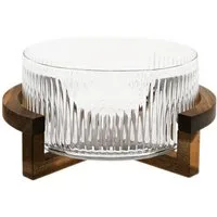 Almina Schale Terra Vetro Medio, Glas, Holz, (2-tlg), Glasschale mit Holzgestell ø24 x 19 cm, Relief-Design