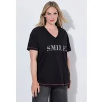 MIAMODA T-Shirt T-Shirt Boxy Fit Schriftzug Ziernähte