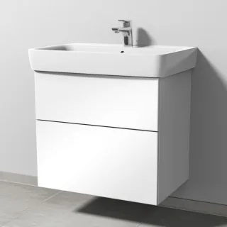Sanipa 3way Waschtischunterbau zu Geberit Renova Plan Waschtisch mit 2 Auszügen, Weiß-Glanz SF87778