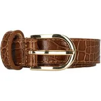 Leder Bazlen Ledergürtel cognacfarben mit Kroko-Prägung – 2,5cm Breit, Gold-Ovale Schließe