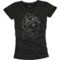MAKAYA Print-Shirt mit Frauenmotiv für Damen Frauenkopf Frauengesicht Top Modern Elegant (Schwarz, S, M, L, XL) aus Baumwolle