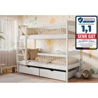 Kids Collective Kinderbett Hochbett Etagenbett 80x180, 90x190, 90x200 cm, mit 2 Schubladen, 80x180 cm von 3. bis 12. Lebensjahr, Weiß