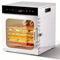 Rebonique Dörrautomat Edelstahl mit 10/12 Edelstahlgitter Food Dörrgerät Dehydrator 30–90°C 800 W, 12 Etagen, Fruchttrockner mit LED Touch-Display, BPA-frei für Obst Fleisch Pilze