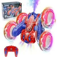 SUMEAUT RC-Auto Spiderman Ferngesteuert RC Spider Auto 360° Stunts, LED Sprühfunktion (Spielzeug-Stuntauto mit Zubehör und Akku, RC Stunt Car Set mit LED und Sprühfunktion), 4WD RC Auto mit LED, Sprühnebel, 360° Drehung & Flip Stunt für Kinder