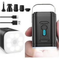 AIBISTAR Luftpumpe Elektrische Luftpumpe mit Akku,Wiederaufladbar,mit LED Licht (Packung, 8-tlg., 5 Düsen, 1 USB Kabel, 1 Aufbewahrungsbeutel, 1 Gerät), 4000mAh,Beleuchtungsfunktion,zum Aufblasen und Absaugen